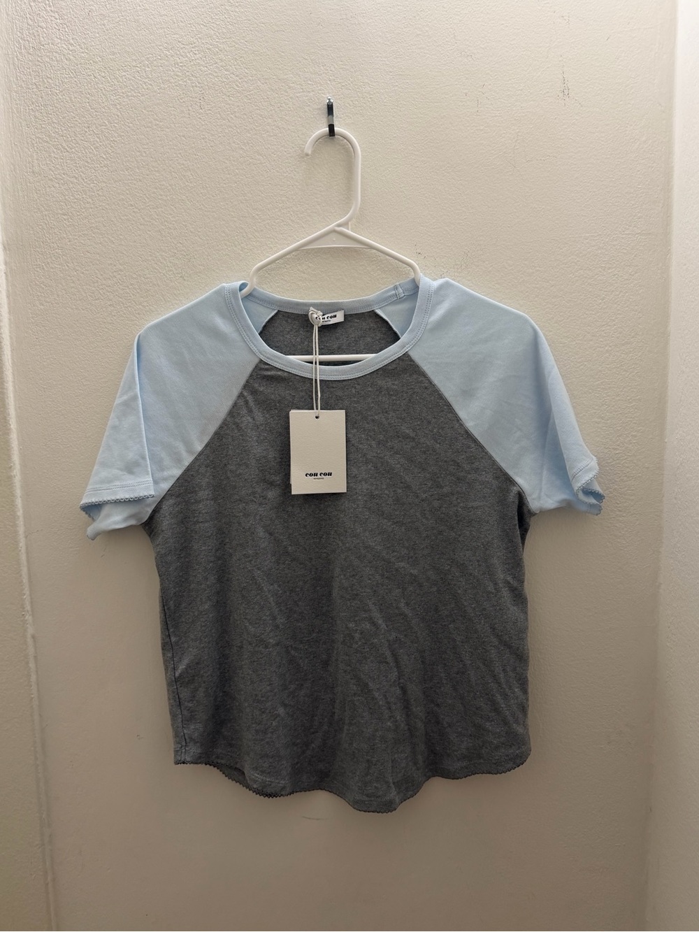 NWT Cou Cou Raglan Tee in Grey and Sky Blue